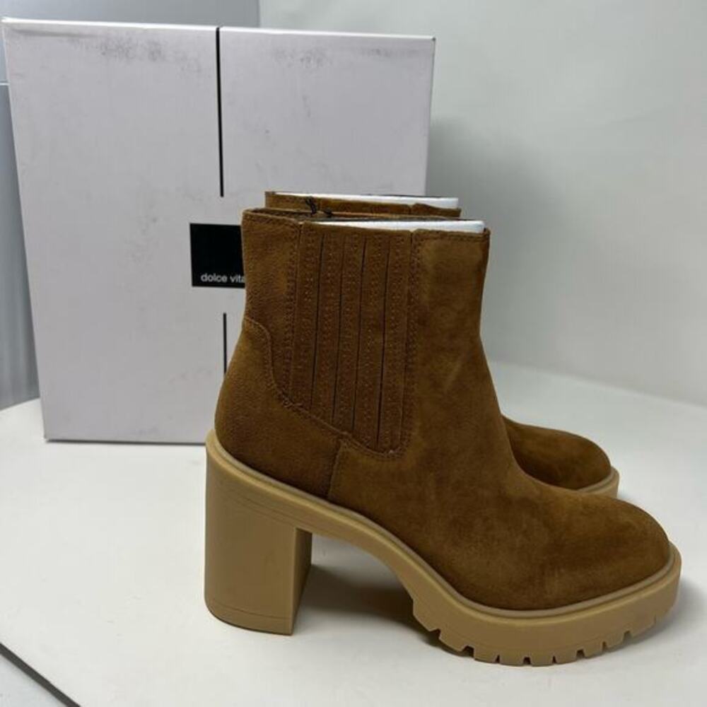 Dolce Vita Caster H2O Booties Camel Heeled Boot Suede Maximalist NIB 9